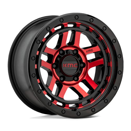 KMC KM540 RECON Gloss Black Mach W/ Red Tint wheel showcasing sporty design and durable construction.