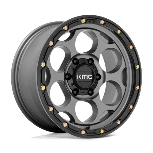 KMC KM541 DIRTY HARRY Satin Gray W/ Black Lip wheel showcasing rugged design and performance for trucks and SUVs.