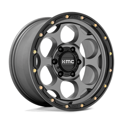 KMC KM541 DIRTY HARRY Satin Gray W/ Black Lip wheel showcasing rugged design and performance for trucks and SUVs.