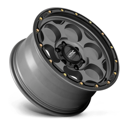 KMC KM541 DIRTY HARRY Satin Gray W/ Black Lip wheel featuring rugged design and aggressive aesthetics.