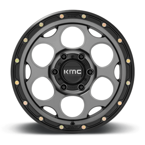KMC KM541 DIRTY HARRY Satin Gray W/ Black Lip wheel featuring rugged design and off-road capabilities.