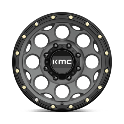 KMC KM541 DIRTY HARRY Satin Gray W/ Black Lip wheel featuring aggressive design and rugged aesthetics.