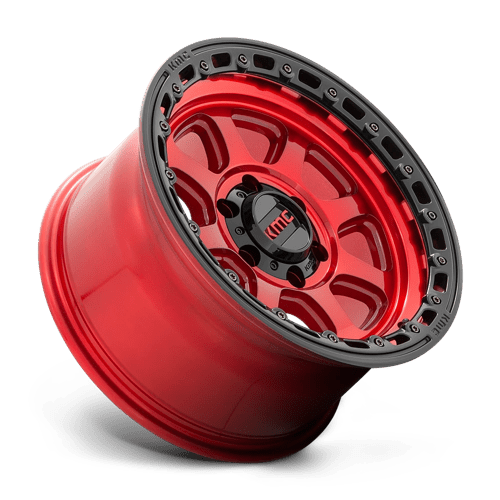 KMC KM548 CHASE Candy Red W/ Black Lip wheel, perfect for off-road trucks and SUVs.