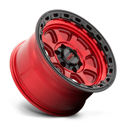 KMC KM548 CHASE Candy Red W/ Black Lip wheel, perfect for off-road trucks and SUVs.