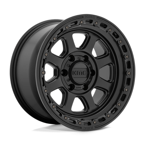 KMC KM548 CHASE Satin Black W/ Gloss Black Lip wheel for trucks, Jeeps, and SUVs, perfect for off-road and performance driving.