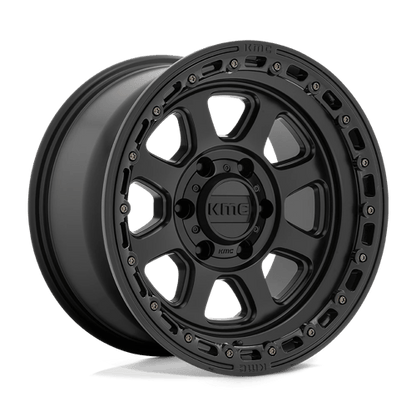 KMC KM548 CHASE Satin Black W/ Gloss Black Lip wheel for trucks, Jeeps, and SUVs, perfect for off-road and performance driving.