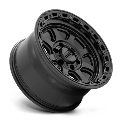 KMC KM548 CHASE Satin Black W/ Gloss Black Lip wheel showcasing aggressive design and durability.