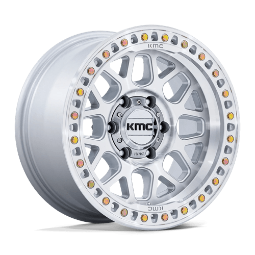 KMC KM549 GRS Gloss Silver W/ Machined Face showcasing a bold design ideal for trucks and SUVs.