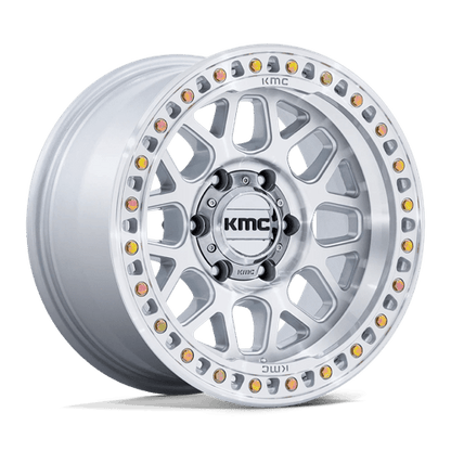 KMC KM549 GRS Gloss Silver W/ Machined Face showcasing a bold design ideal for trucks and SUVs.