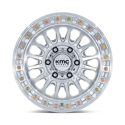 KMC KM552 IMS Gloss Silver W/ Machined Face wheel, designed for trucks and off-road vehicles.