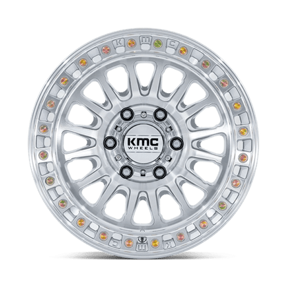 KMC KM552 IMS Gloss Silver W/ Machined Face wheel, designed for trucks and off-road vehicles.