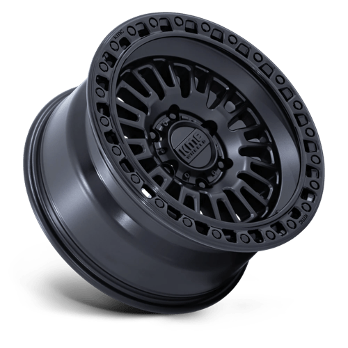 KMC KM554 AZTEC Matte Black W/ Gloss Black Lip wheel for trucks, Jeeps, and SUVs, designed for off-road performance.