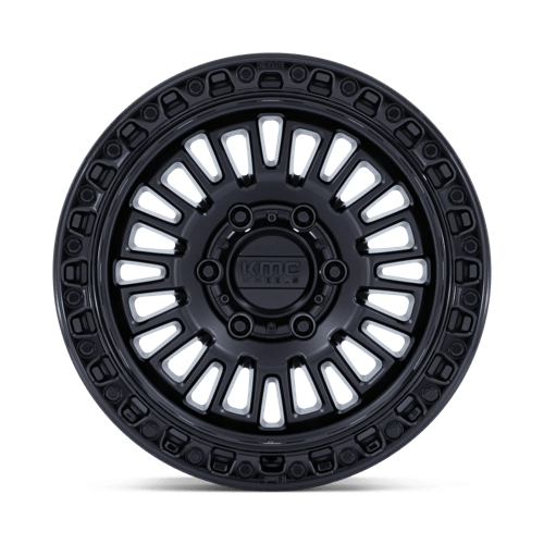 KMC KM554 AZTEC Matte Black W/ Gloss Black Lip wheel showcasing its rugged design and aggressive styling.