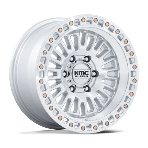 KMC KM554 AZTEC Gloss Silver W/ Machined Face wheel showcasing aggressive design and rugged durability.