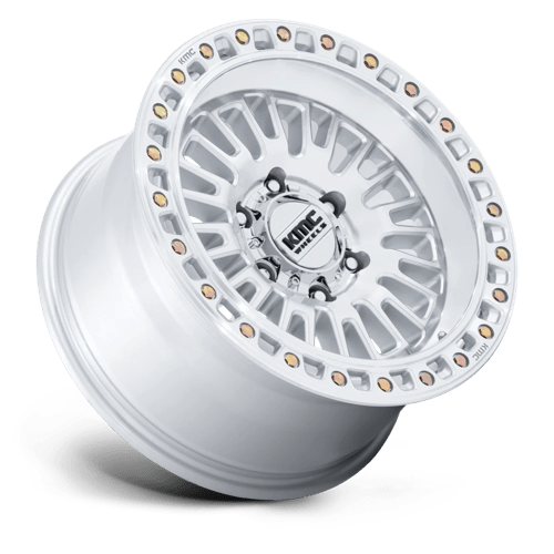 KMC KM554 AZTEC Gloss Silver W/ Machined Face wheel for off-road trucks and SUVs.
