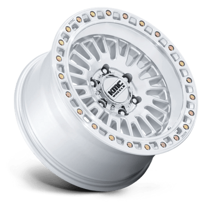 KMC KM554 AZTEC Gloss Silver W/ Machined Face wheel for off-road trucks and SUVs.