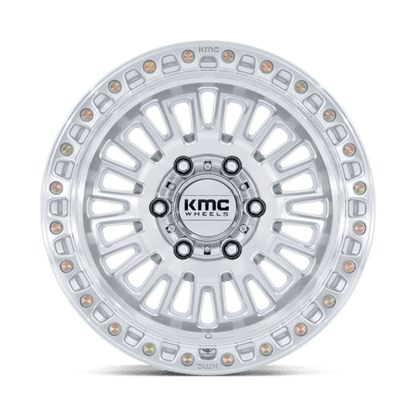 KMC KM554 AZTEC Gloss Silver W/ Machined Face wheel, designed for rugged trucks and SUVs.