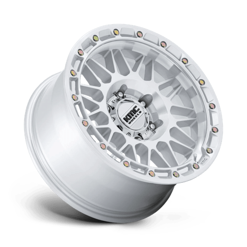 KMC KM555 ATTACK Gloss Silver W/ Machined Face wheel showcasing its aggressive design and strength.