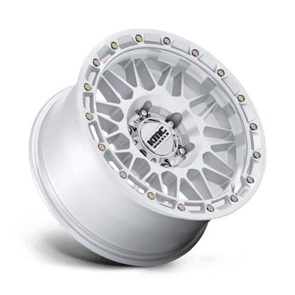 KMC KM555 ATTACK Gloss Silver W/ Machined Face wheel showcasing its aggressive design and strength.
