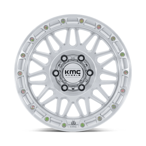 KMC KM555 ATTACK Gloss Silver W/ Machined Face wheel showcasing aggressive design and off-road capability.
