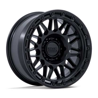 KMC KM555 ATTACK Matte Black wheel for off-road trucks and SUVs, showcasing bold and aggressive design.