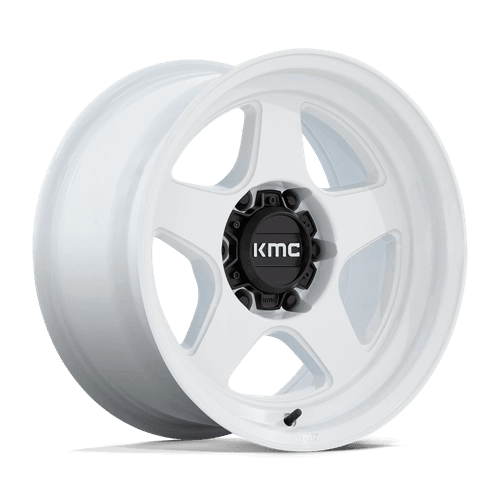 KMC KM728 LOBO Gloss White wheel showcasing rugged design and aggressive style for off-road vehicles.