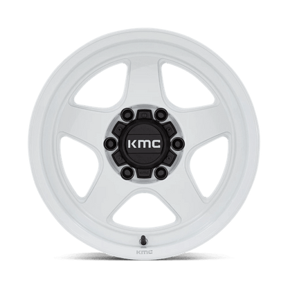 KMC KM728 LOBO Gloss White wheel showcasing a rugged design for trucks, SUVs, and off-road vehicles.
