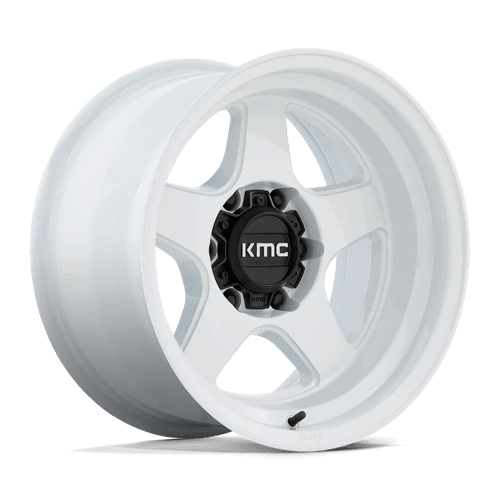 KMC KM728 LOBO Gloss White wheel showcasing its aggressive design and durability for off-road vehicles.