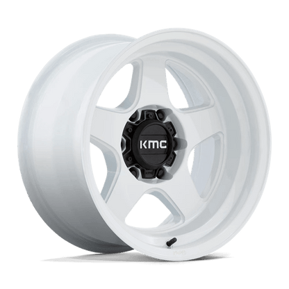 KMC KM728 LOBO Gloss White wheel showcasing its aggressive design and durability for off-road vehicles.