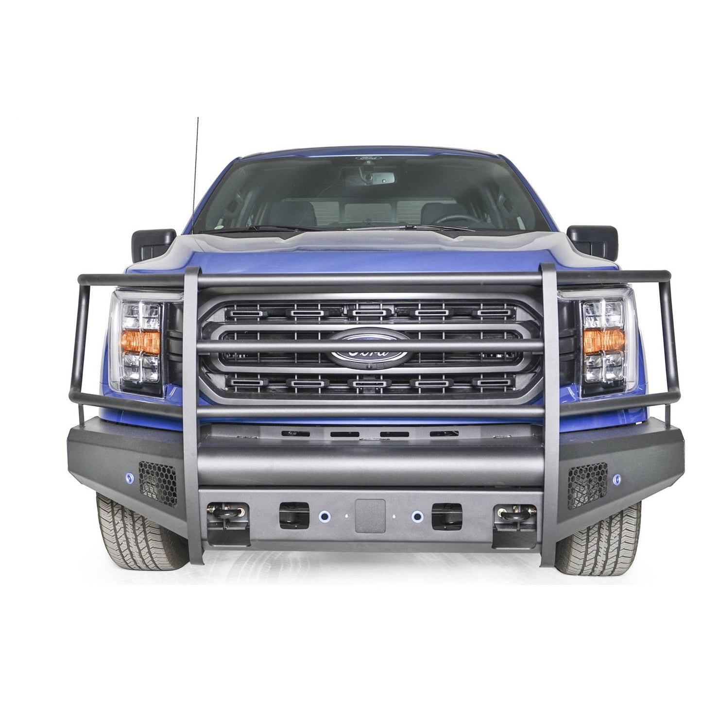 Fab Fours Elite Front Bumper Full Guard Incl. Tow Hooks Lower Guard 12 Gauge Steel Construction Black Powder Coat 194 lbs. Weight l FF21-R5060-1