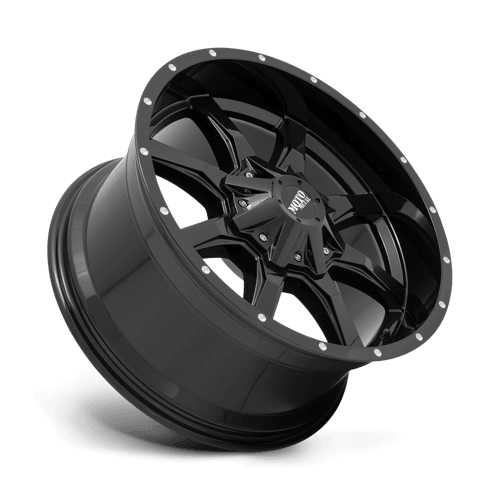 Moto Metal MO970 Gloss Black W/ Spot Milled Lip off-road wheel showcasing bold design and heavy-duty performance.