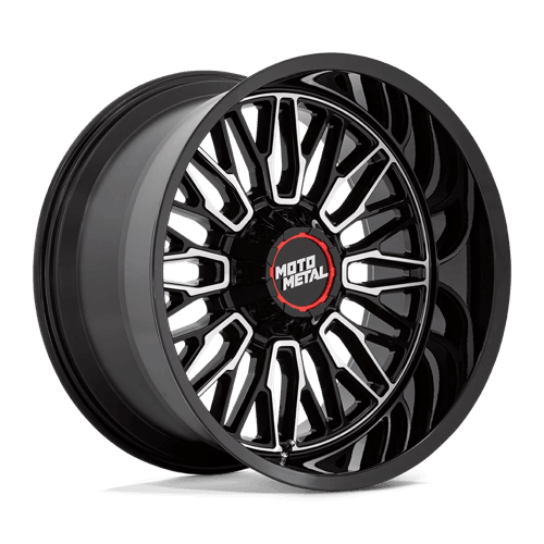 Moto Metal MO809 STINGER Gloss Black Machined wheel showcasing its aggressive design and premium quality.