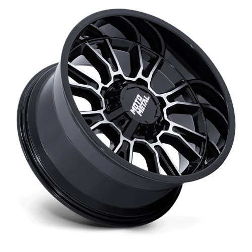 Moto Metal MO810 LEGACY Gloss Black Machined off-road wheel showcasing bold design and rugged construction.