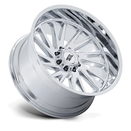 Moto Metal MO811 COMBAT Chrome wheel showcasing its aggressive multi-spoke design and polished finish.