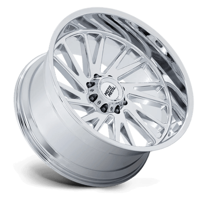 Moto Metal MO811 COMBAT Chrome wheel showcasing its aggressive multi-spoke design and polished finish.