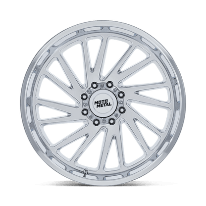 Moto Metal MO811 COMBAT Chrome wheel featuring a sleek multi-spoke design, ideal for trucks and SUVs.