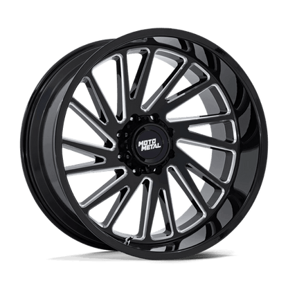 Moto Metal MO811 COMBAT Gloss Black Milled rugged off-road wheel with multi-spoke design.