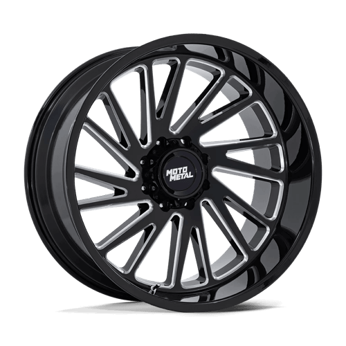 Moto Metal MO811 COMBAT Gloss Black Milled rugged off-road wheel with multi-spoke design.