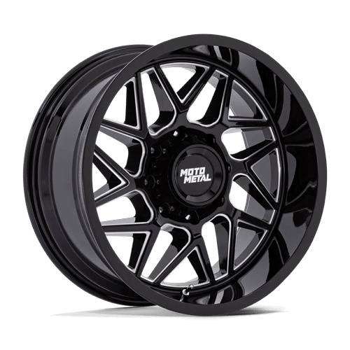 Moto Metal MO812 TURBINE Gloss Black Milled wheel designed for aggressive off-road performance.