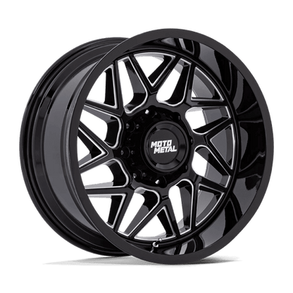 Moto Metal MO812 TURBINE Gloss Black Milled wheel designed for aggressive off-road performance.
