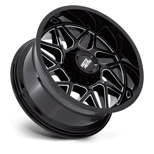 Moto Metal MO812 TURBINE Gloss Black Milled wheel featuring a sleek and aggressive design for off-road use.