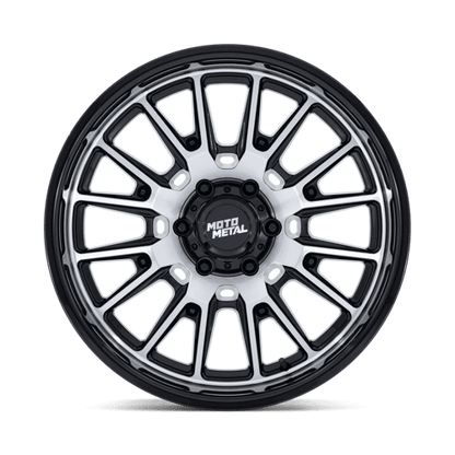 Moto Metal MO814 TEKTON Gloss Black W/ Machined Face wheel for trucks and SUVs, showcasing aggressive style and rugged durability.