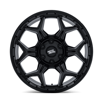 Moto Metal MO815 DUX Gloss Black wheel featuring a bold split six-spoke design and deep concave profile.