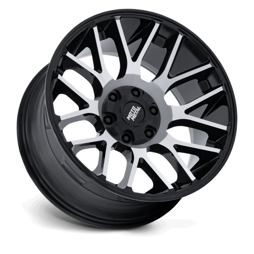 Moto Metal MO816 OVERLOOK Gloss Black W/ Machined Face wheel featuring a sleek split 8-spoke design.