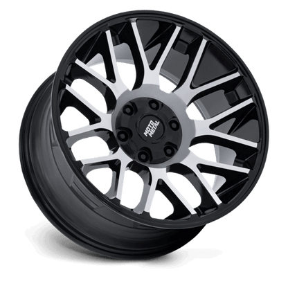 Moto Metal MO816 OVERLOOK Gloss Black W/ Machined Face wheel featuring a sleek split 8-spoke design.