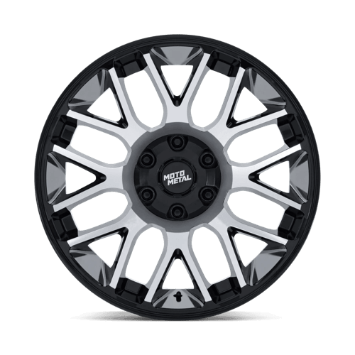 Moto Metal MO816 OVERLOOK Gloss Black W/ Machined Face wheel showcasing its sleek 8-spoke design and finished details.
