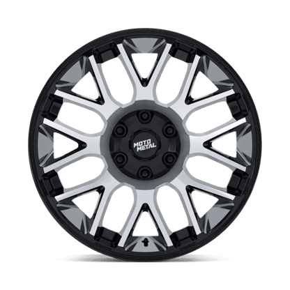 Moto Metal MO816 OVERLOOK Gloss Black W/ Machined Face wheel showcasing its sleek 8-spoke design and finished details.