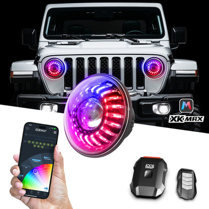 XKGLOW | 2pc 7" XKmax RGBW LED Wrangler JK TJ Headlight XKchrome Bluetooth App Controlled Kit | MX-7IN-JP-KIT