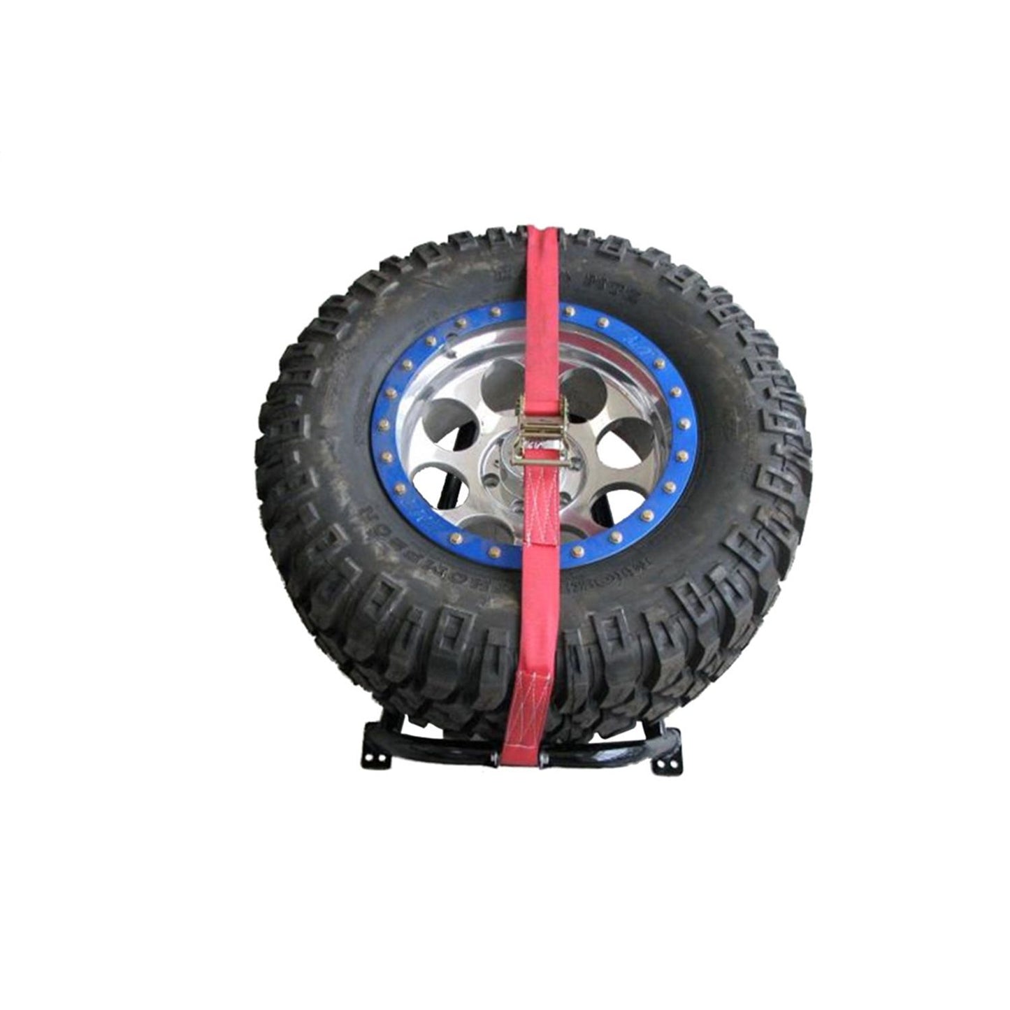 N-Fab | Gloss Black Bed Mounted Rapid Strap Tire Carrier w/Red Strap | BM1TSRD