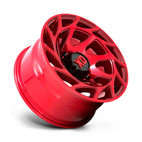 XD XD860 ONSLAUGHT Candy Red wheel showcasing rugged strength and aggressive style for trucks and jeeps.